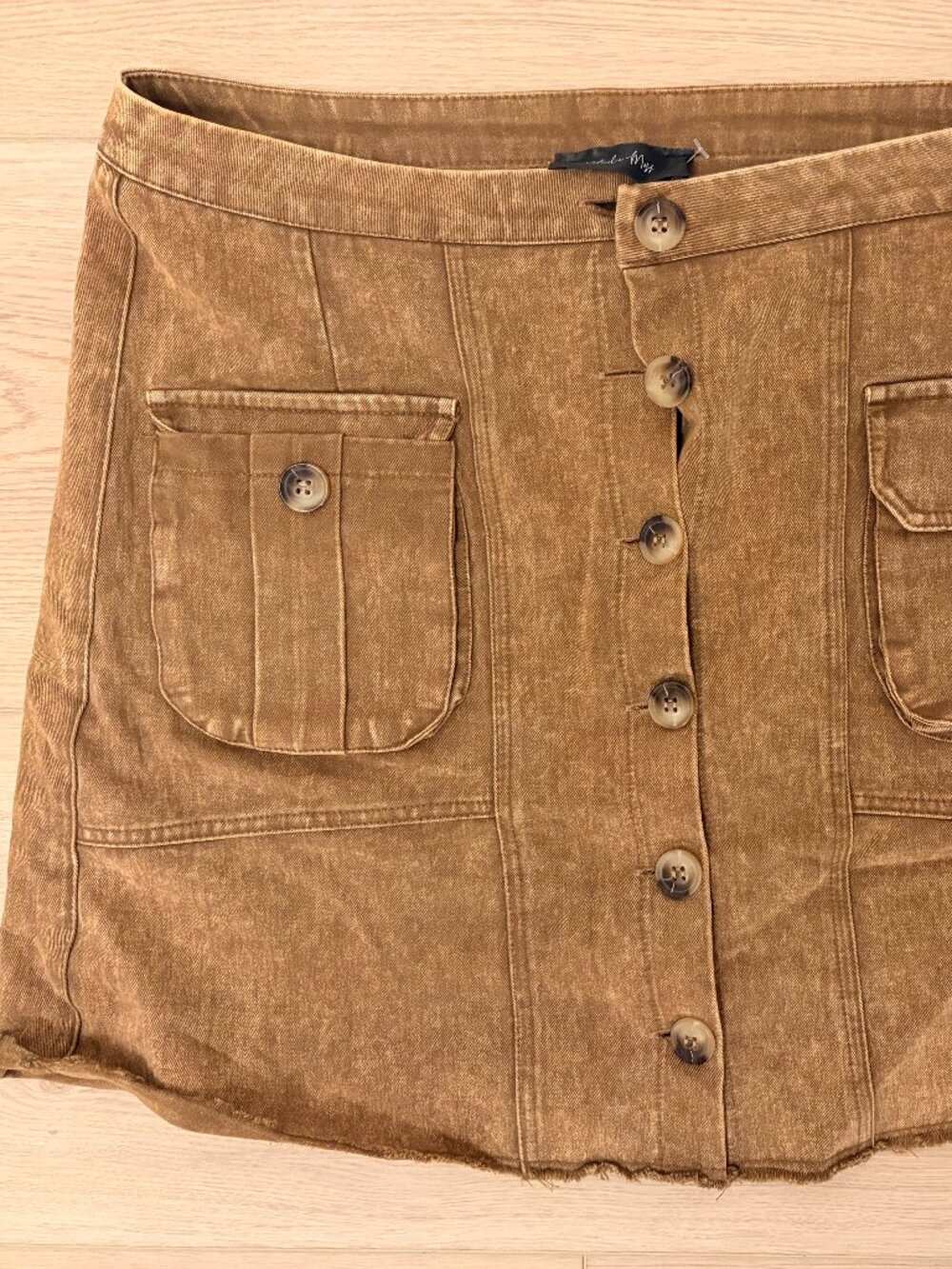Charlie Moss Brown Distressed Utility Midi Skirt Raw Hem